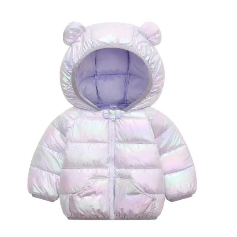 Little Girls Warm Hooded Glossy Design Jackets childrensterritory