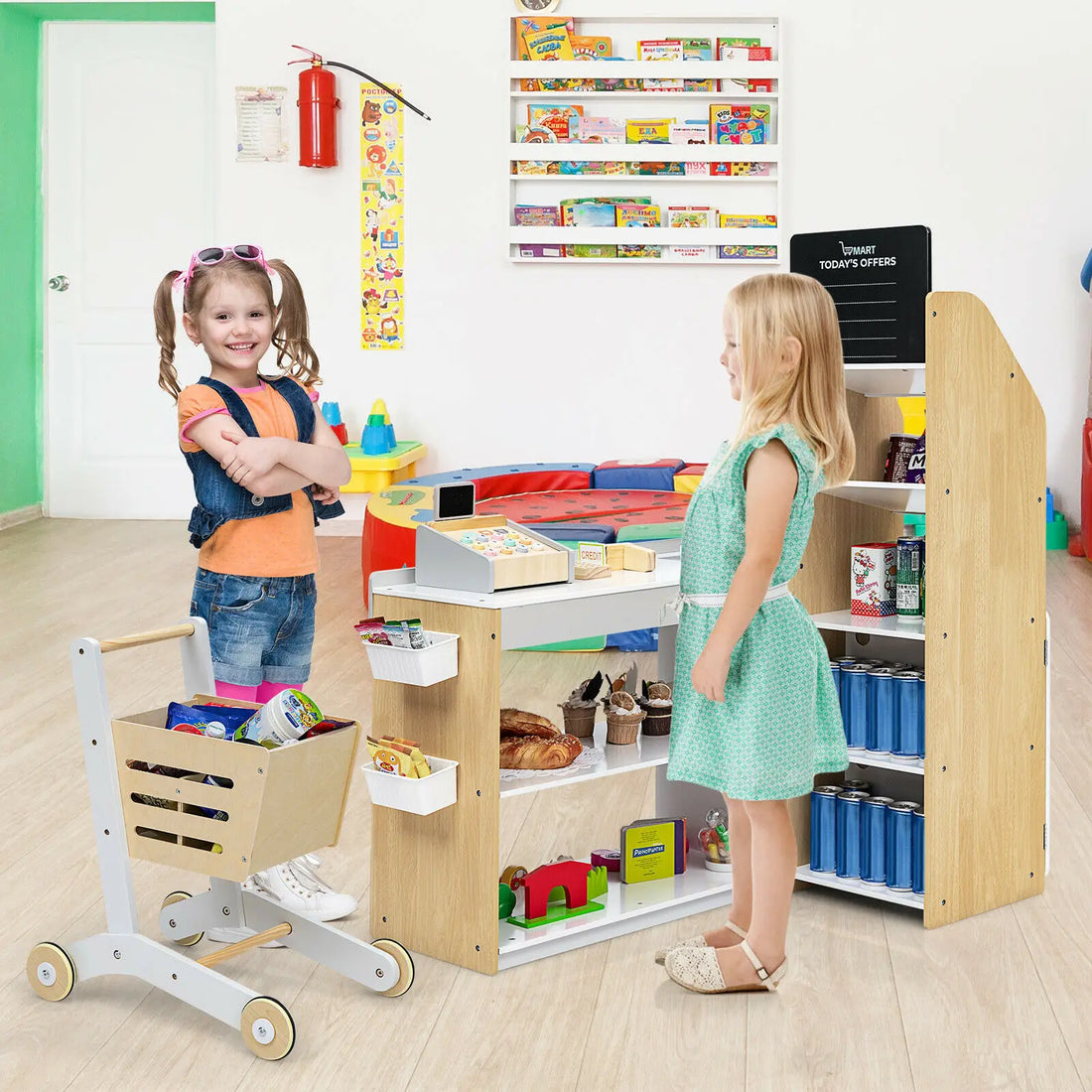 Kids Pretend Supermarket Shopping Playset with Cart childrensterritory
