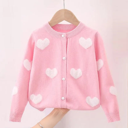 Love Pattern Wool Knitted Cardigan For Girls 1-6 Years