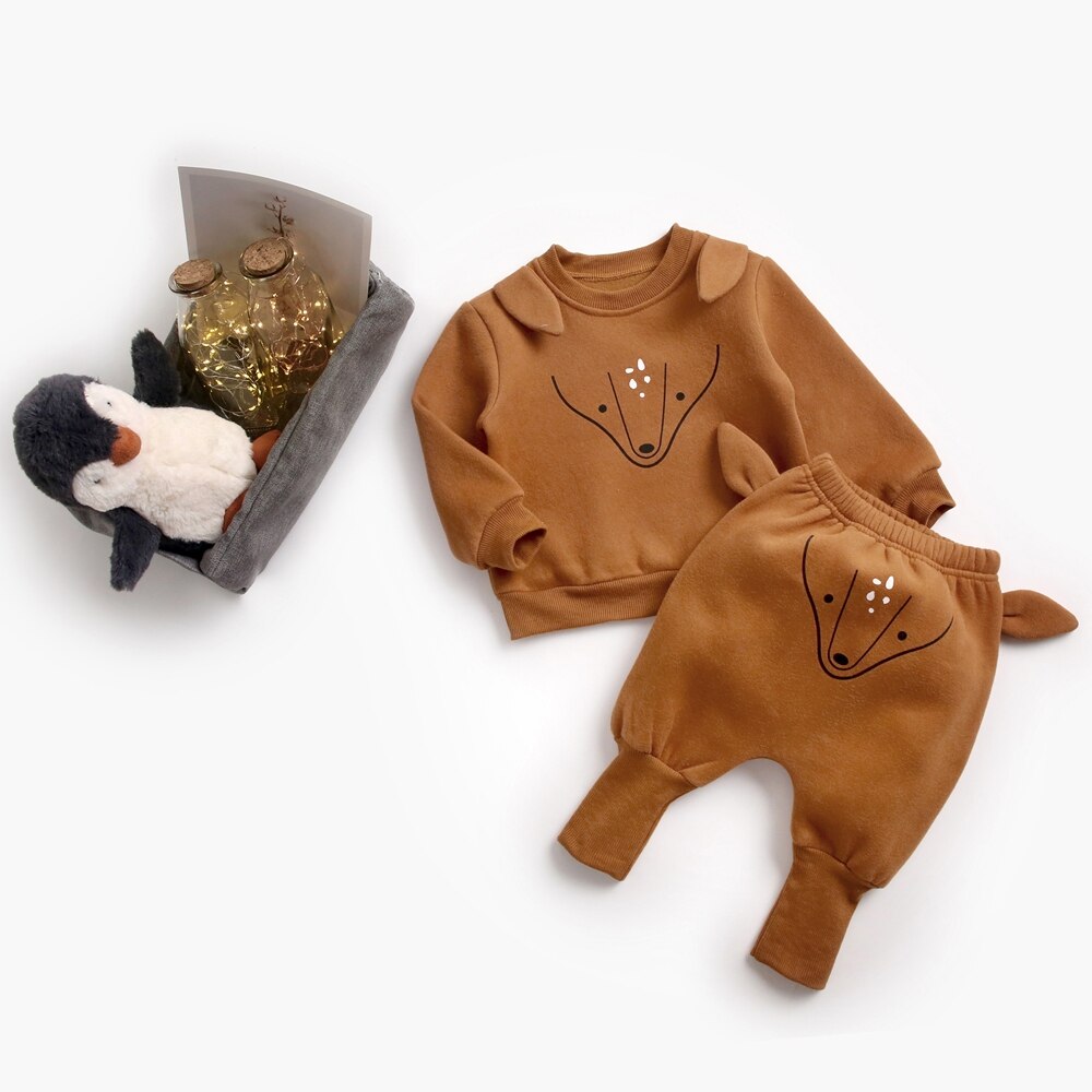 Animal Printed 2Pcs Casual Warm Baby Clothes Sets Tops + Pants childrensterritory