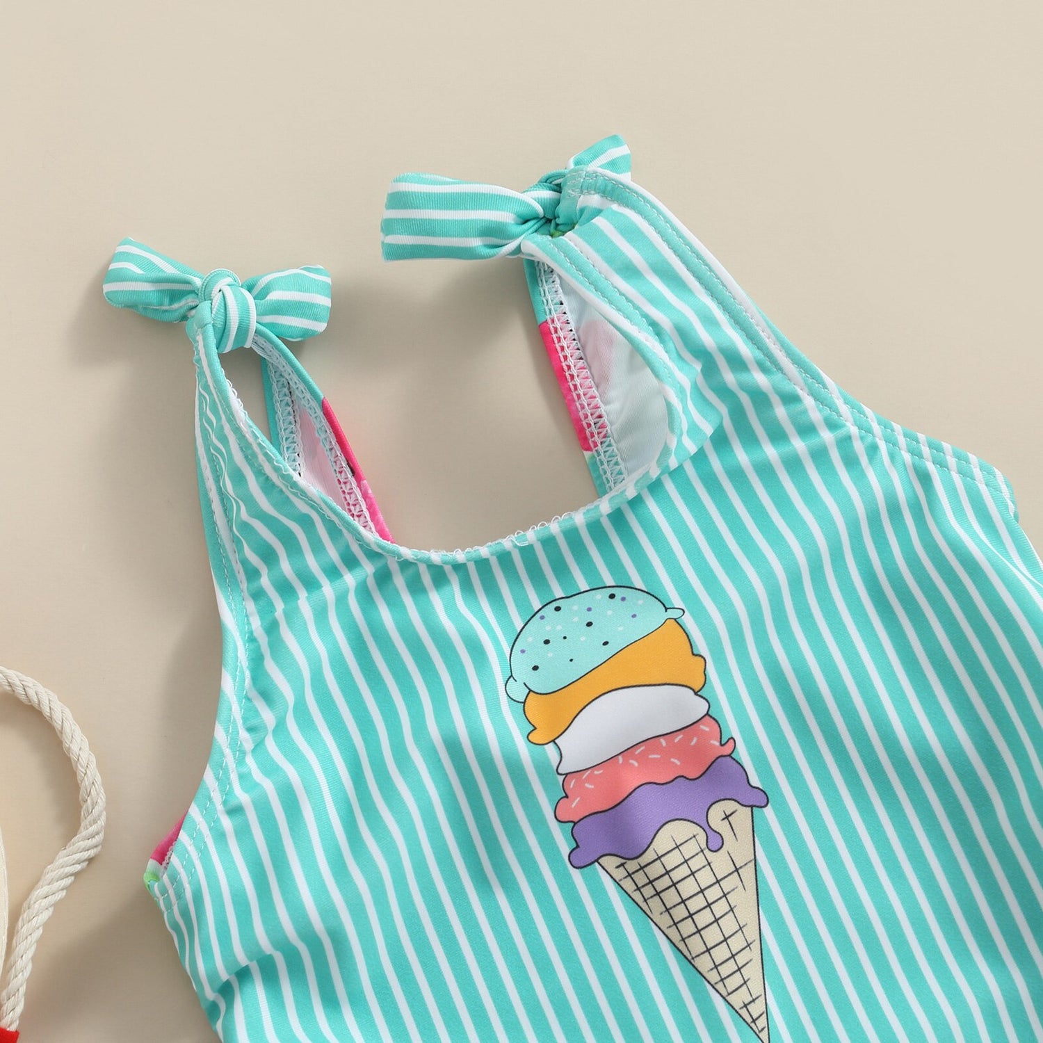 Kid Girl Ice Cream Printed Patchwork Beach Bodysuit childrensterritory
