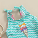 Kid Girl Ice Cream Printed Patchwork Beach Bodysuit childrensterritory