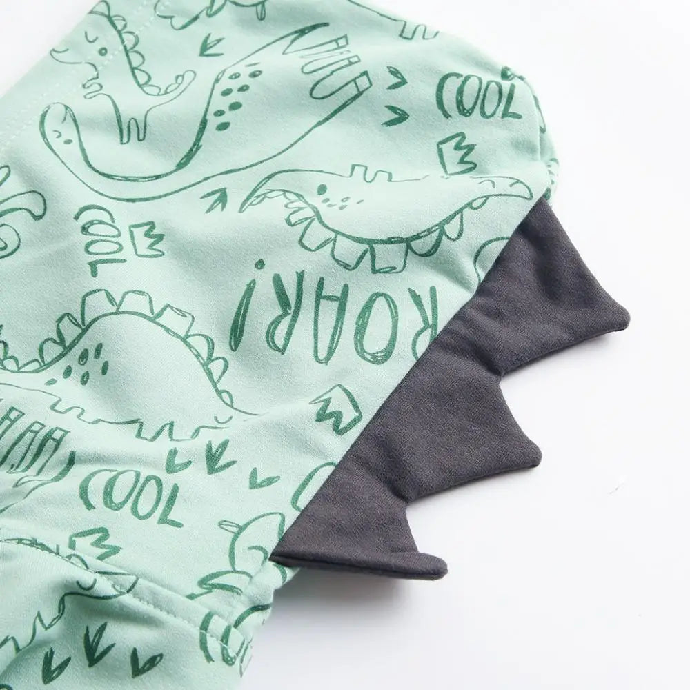 Dinosaur Print Baby Boys Long Sleeve Hooded Rompers