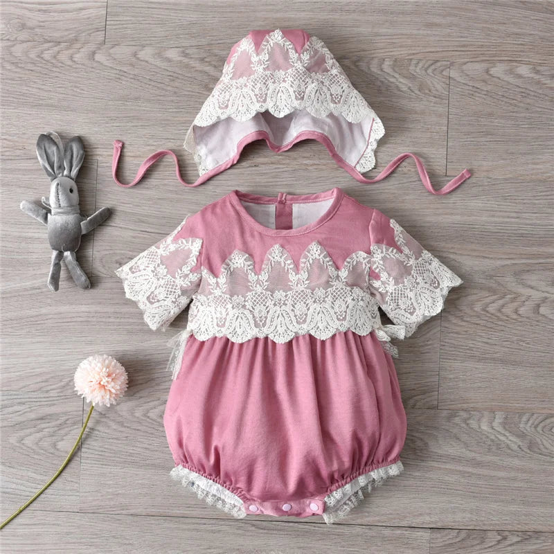 Newborn Lace Rompers With Hats for Summer childrensterritory