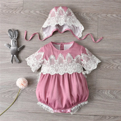 Newborn Lace Rompers With Hats for Summer childrensterritory