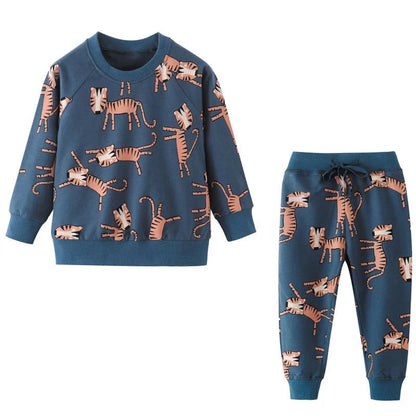 Kids Boys Cartoon Animals Print Cotton Tracksuit Set childrensterritory