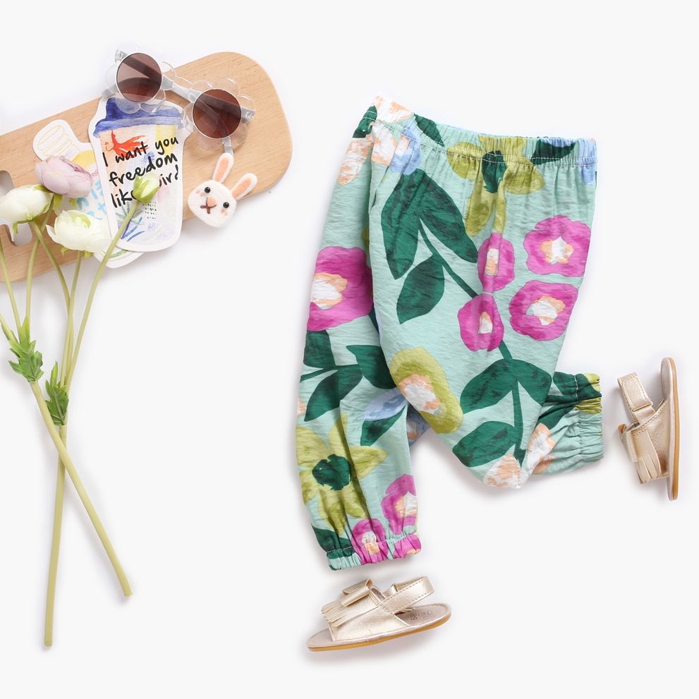 Baby Girl Floral Print Cotton Pants in Holiday Style childrensterritory