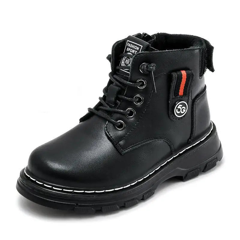 Kids Plush Velvet And Leather Ankle Length Warm Boots childrensterritory