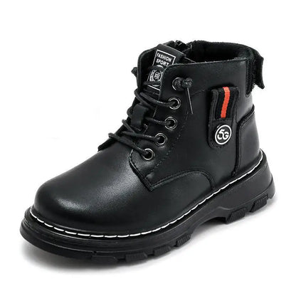 Kids Plush Velvet And Leather Ankle Length Warm Boots childrensterritory