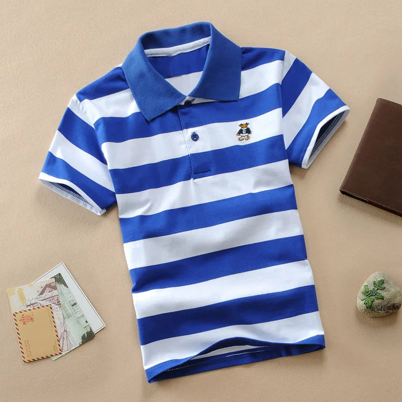 Color Striped Design Short Sleeve Kids Summer Shirts childrensterritory