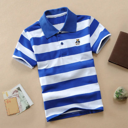 Color Striped Design Short Sleeve Kids Summer Shirts childrensterritory