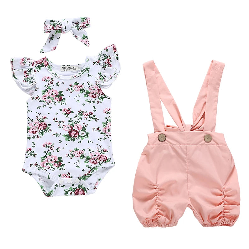 Baby Girl 3Pcs Floral Outfit Set for Summer childrensterritory
