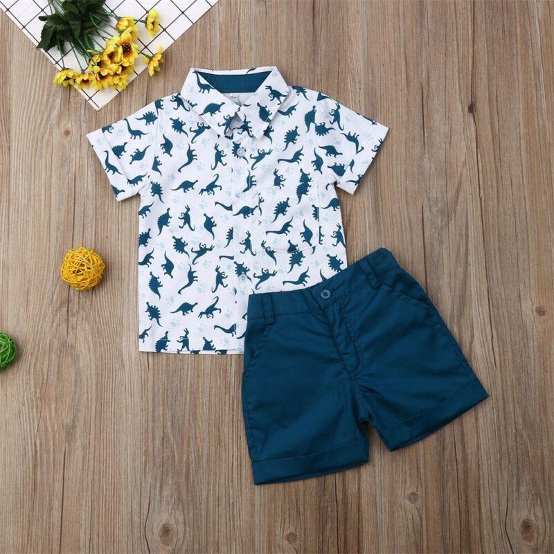 Dinosaur Print 2pcs Kid Boy Casual Summer Clothes Set childrensterritory