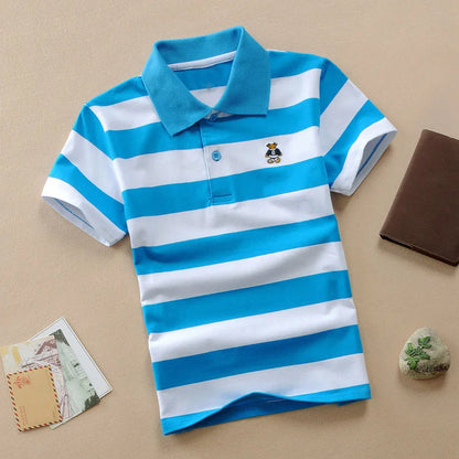 Color Striped Design Short Sleeve Kids Summer Shirts childrensterritory