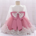 Girls' Long-Sleeved Flower Lace Bow Design Party Dresses childrensterritory