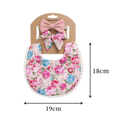 4Sets/Lot Floral Infant Burp Clothes with Bow Tie Headband childrensterritory