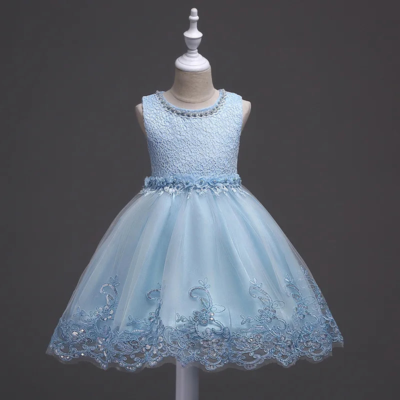 Sleeveless Flower design Lace Party Dresses For Girls childrensterritory