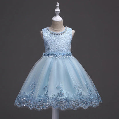 Sleeveless Flower design Lace Party Dresses For Girls childrensterritory