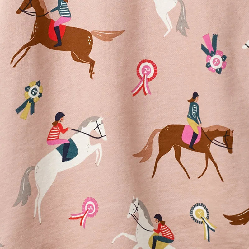 Horse Print Girls Long-Sleeved Casual Dresses childrensterritory