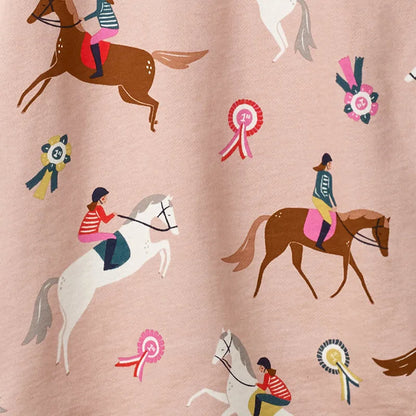 Horse Print Girls Long-Sleeved Casual Dresses childrensterritory