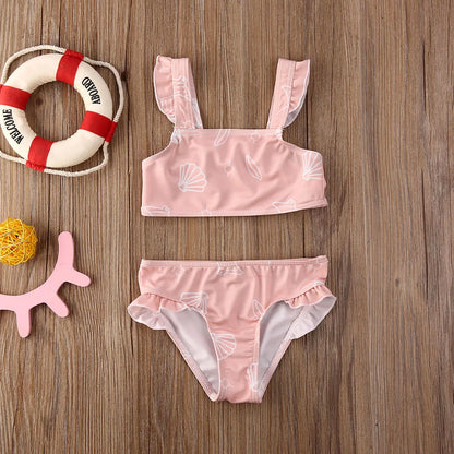 Baby Girls Cute Print Ruffle Top+Bottom Swimsuit