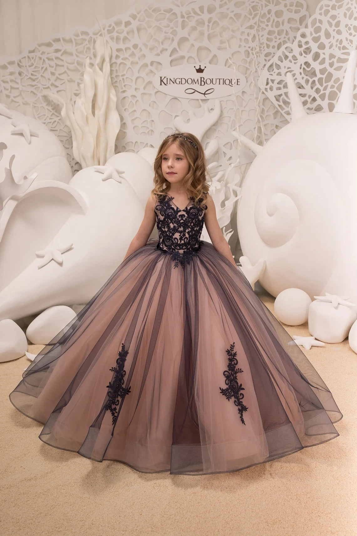 Kids Girls Backless Tutu Wedding Party Dresses with Long Train childrensterritory