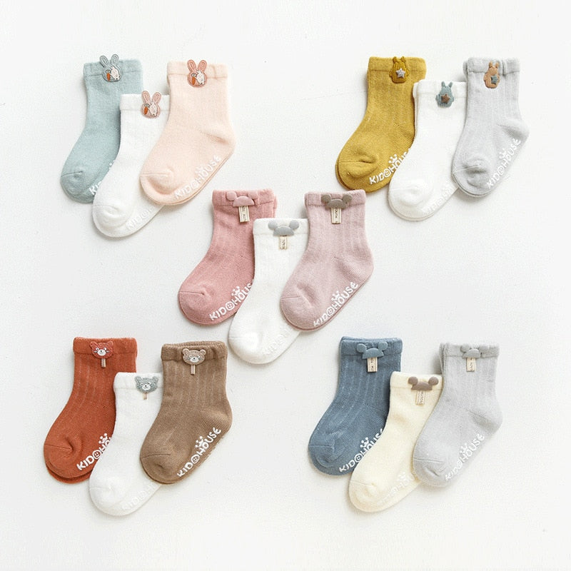 Cartoon Design Non-slip 3 Pairs/Lot Baby Floor Socks childrensterritory