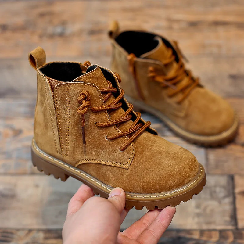 Retro Style Side Zipper Kids Genuine Leather Winter Shoes childrensterritory