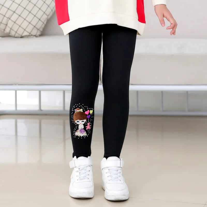 Cartoon Girl Pattern Winter Thick Warm Fleeced Pants For Girls childrensterritory
