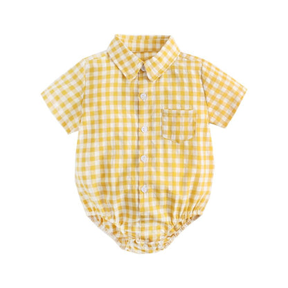 Plaid Cotton Baby Boys Short Sleeve Summer Bodysuit childrensterritory