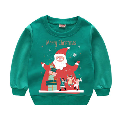 Christmas Letters and Santa Cartoon Prints Kids Sweatshirts childrensterritory