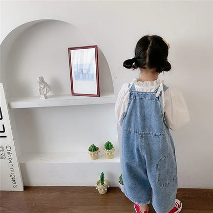 Korean Style Kids Oversized Wide Leg Denim Overalls Casual Pants childrensterritory