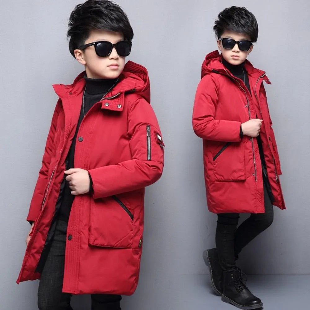 -30 Degree Waterproof Warm Down Hooded Coat for Teen Boys childrensterritory