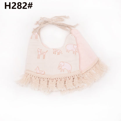 Baby Tassel Double-deck Bib | Cotton Linen Burp Cloths childrensterritory