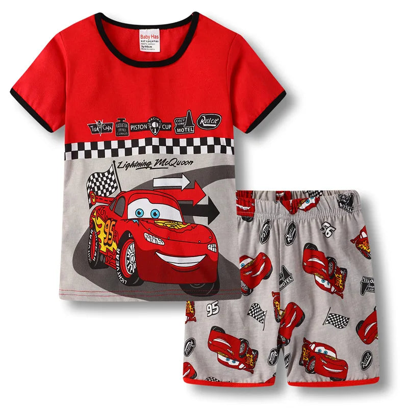 Kids Boys Girls Short Sleeved Racing Car Print Sleepwear childrensterritory
