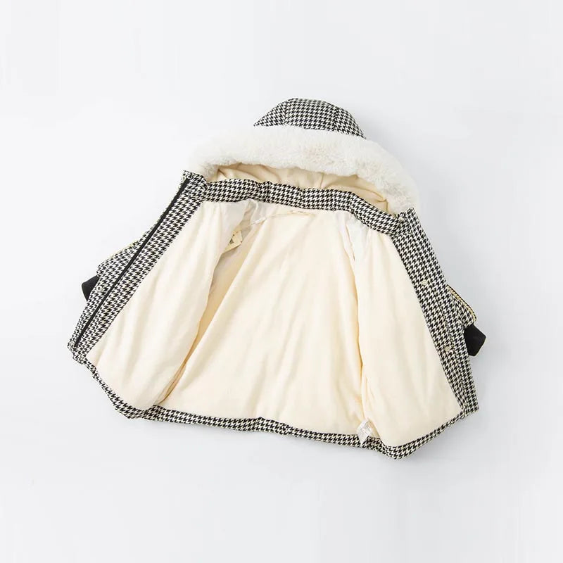 Kids Girls Plaid Down Down Padded Jacket with a Bag childrensterritory