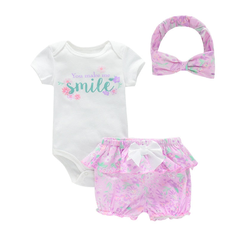 Baby Girl Floral Bodysuit and Shorts with Headband Sets childrensterritory