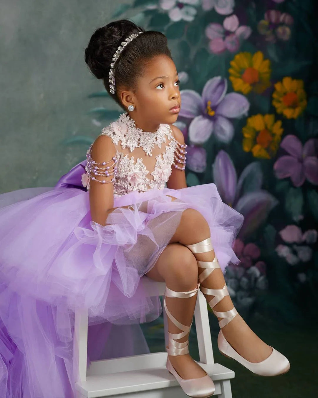 Lavender Beaded Lace Tiered Mother Daughter Dresses