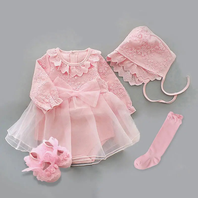 Newborn Girl Christening Dresses Set (Shoes, Tights &amp; Long Socks) childrensterritory