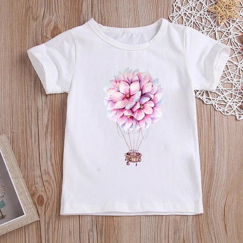 Stylish Cartoon Print Kids Girls Casual T-shirts childrensterritory
