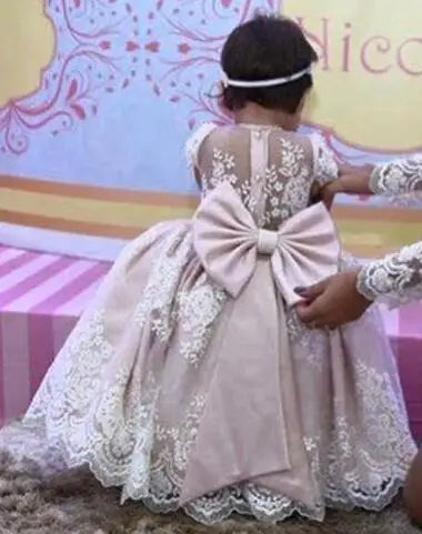 Lace Embroidery with Big Bow: Mother-Daughter Party Dresses