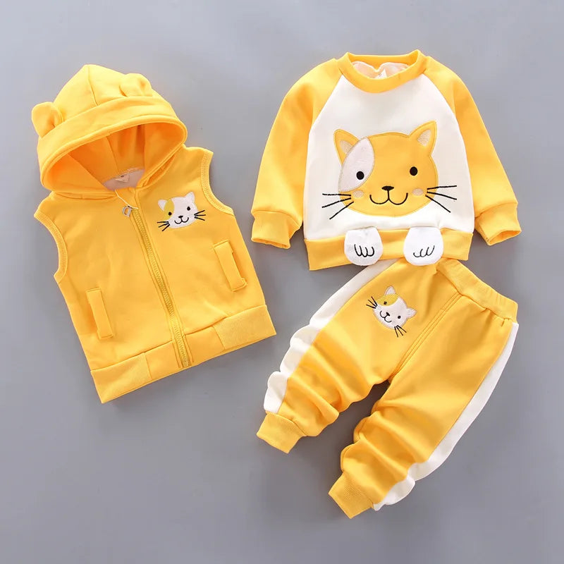 Baby Kids Cartoon Print Warm Clothing Set