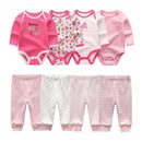 Newborn Baby Cartoon Print 6/8Pieces Soft Bodysuits+Pants Sets childrensterritory