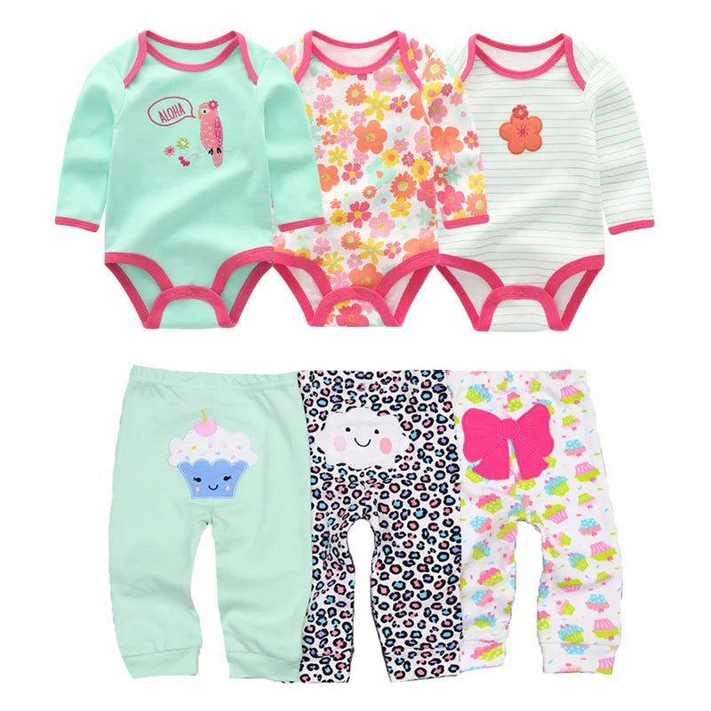 Newborn Baby Cartoon Print 6/8Pieces Soft Bodysuits+Pants Sets childrensterritory