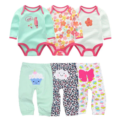Newborn Baby Cartoon Print 6/8Pieces Soft Bodysuits+Pants Sets childrensterritory