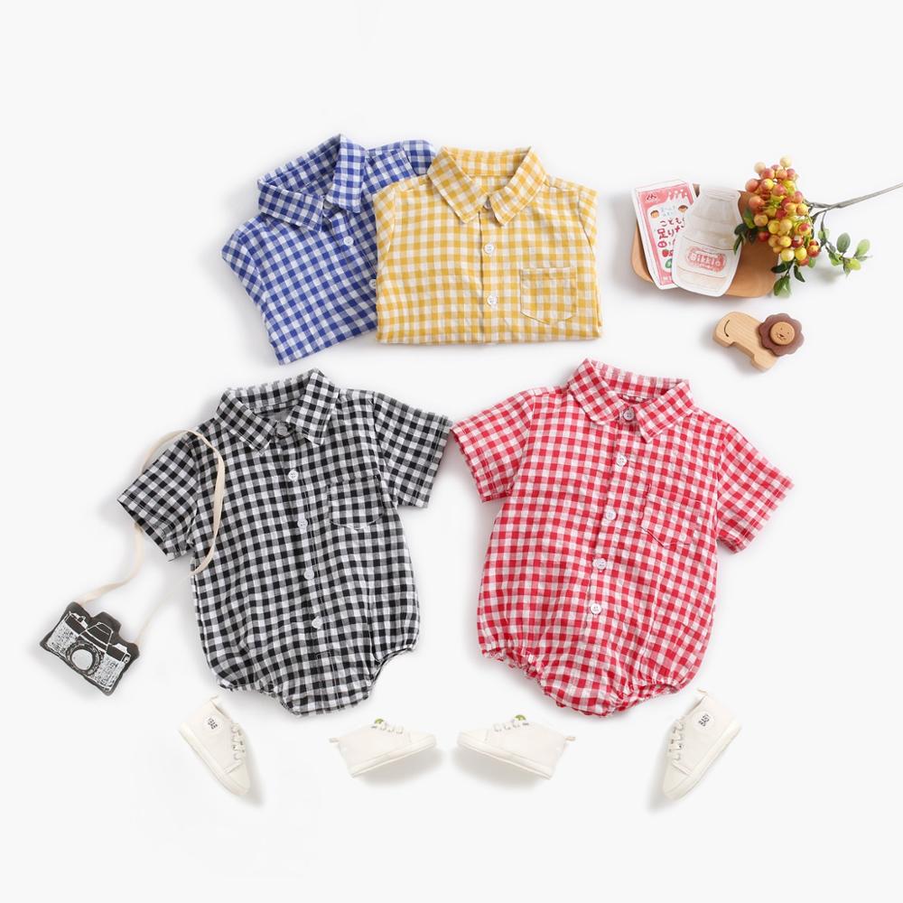 Plaid Cotton Baby Boys Short Sleeve Summer Bodysuit childrensterritory