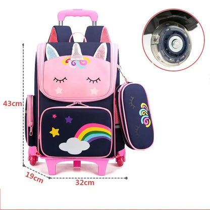 Kids Girls Unicorn Style School Trolley Backpack