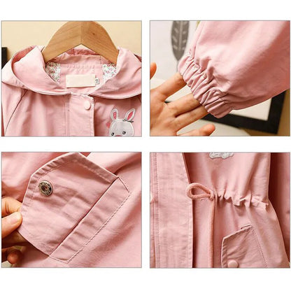 Little Girls Cute Rabbit Print Hooded Jacket with Pockets childrensterritory