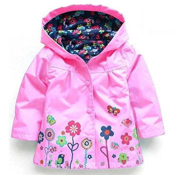 Long Sleeve Flower Print Waterproof Kids Hoodie Windcoat