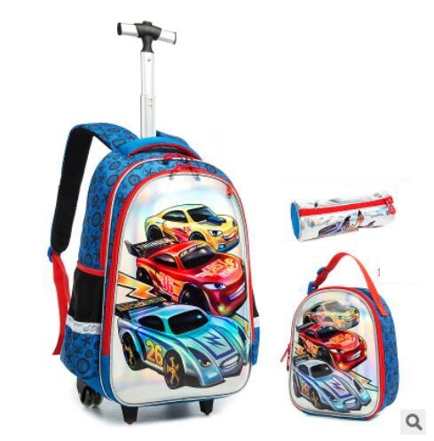 3D Cartoon Print kids Student Trolley Bags Set childrensterritory